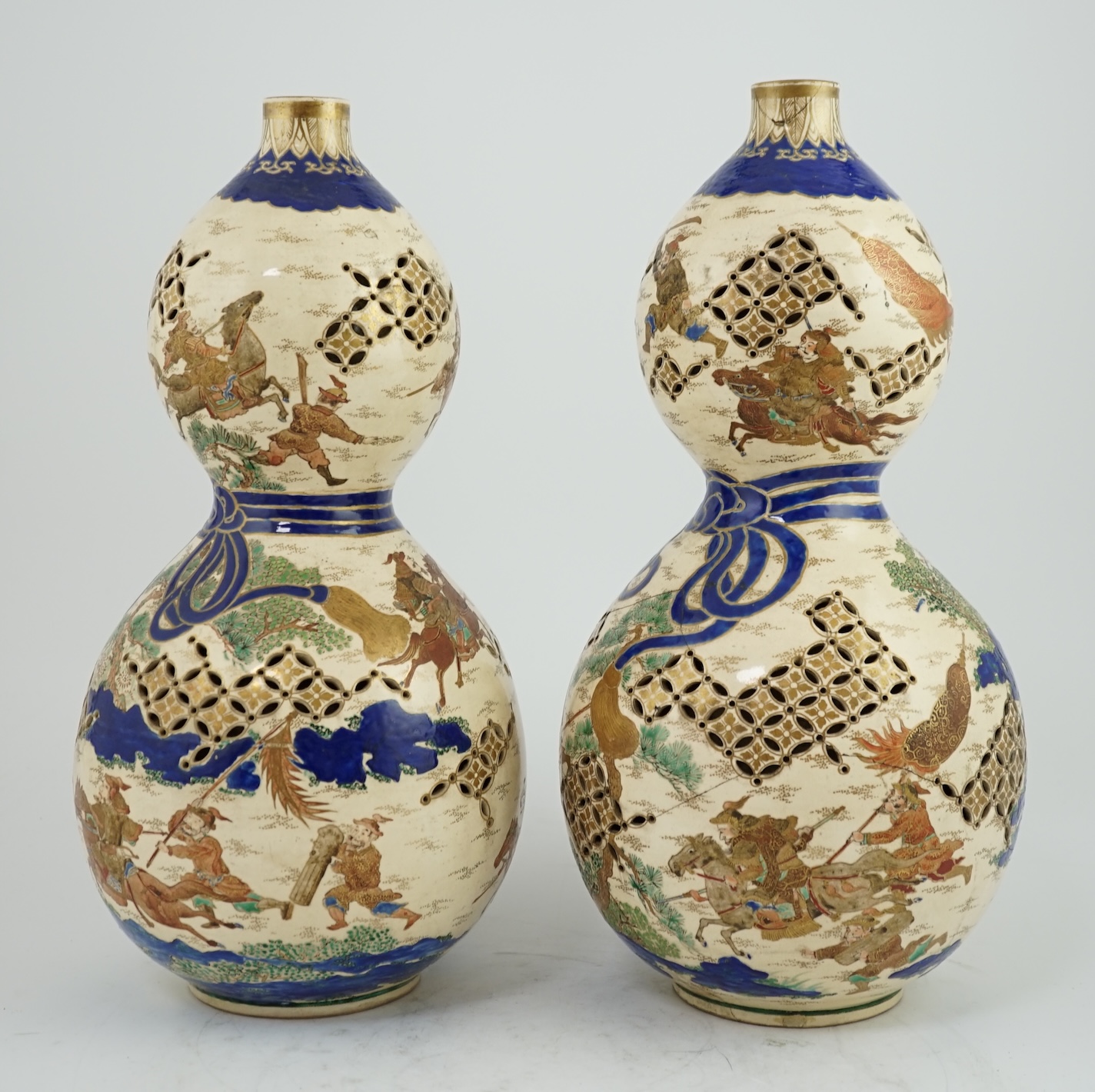 A pair of unusual Satsuma reticulated double-walled vases, 19th century